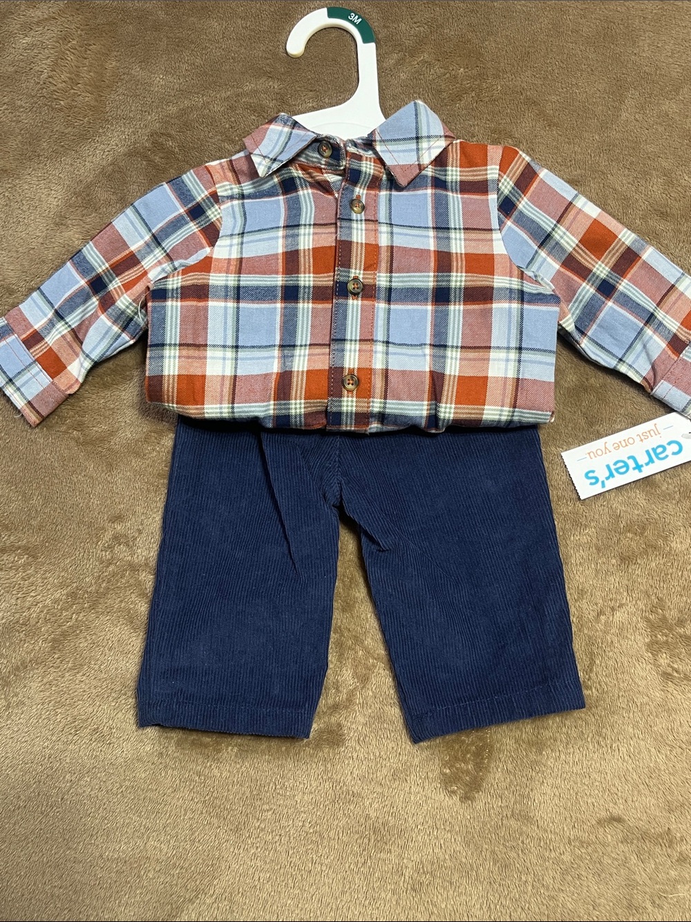 Carter's Boys Plaid Button-Up Shirt and Navy Pants Set - Blue, Rust, White